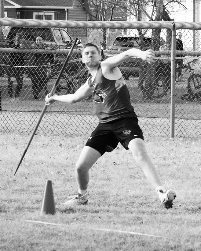 Levi Swanson threw the Javelin 135' 5' giving him a 2nd place finish. Photo by Larry Stokke.