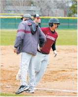 Cole Welsh hit a solo home run to start off the game against Midway-Minto on April 30 in Langdon. Photo by Larry Stokke.