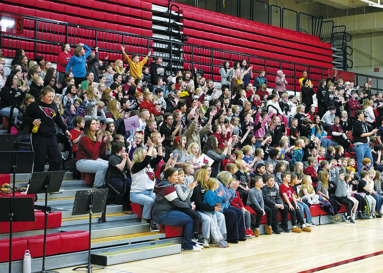 On Feb. 7, the Langdon-Munich Cardinals hosted the North Star Bearcats in an inaugural school-day boys basketball game which featured the entire student bodies from Langdon and Munich to cheer on the Cards. Read more about this exciting game and others starting on page B1. Photo by Larry Stokke.