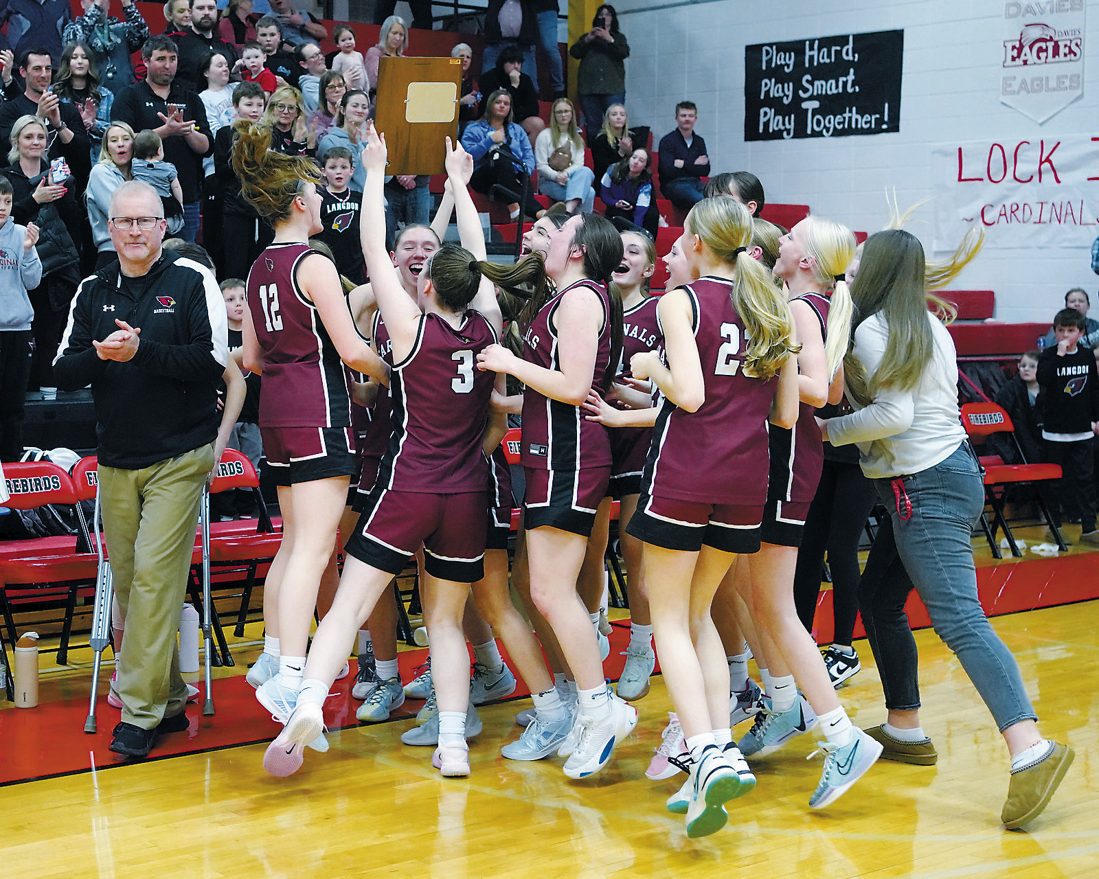 The Cardinals celebrating their 1st place finish at Regionals, punching their ticket to the state tournament. Photo by Larry Stokke.