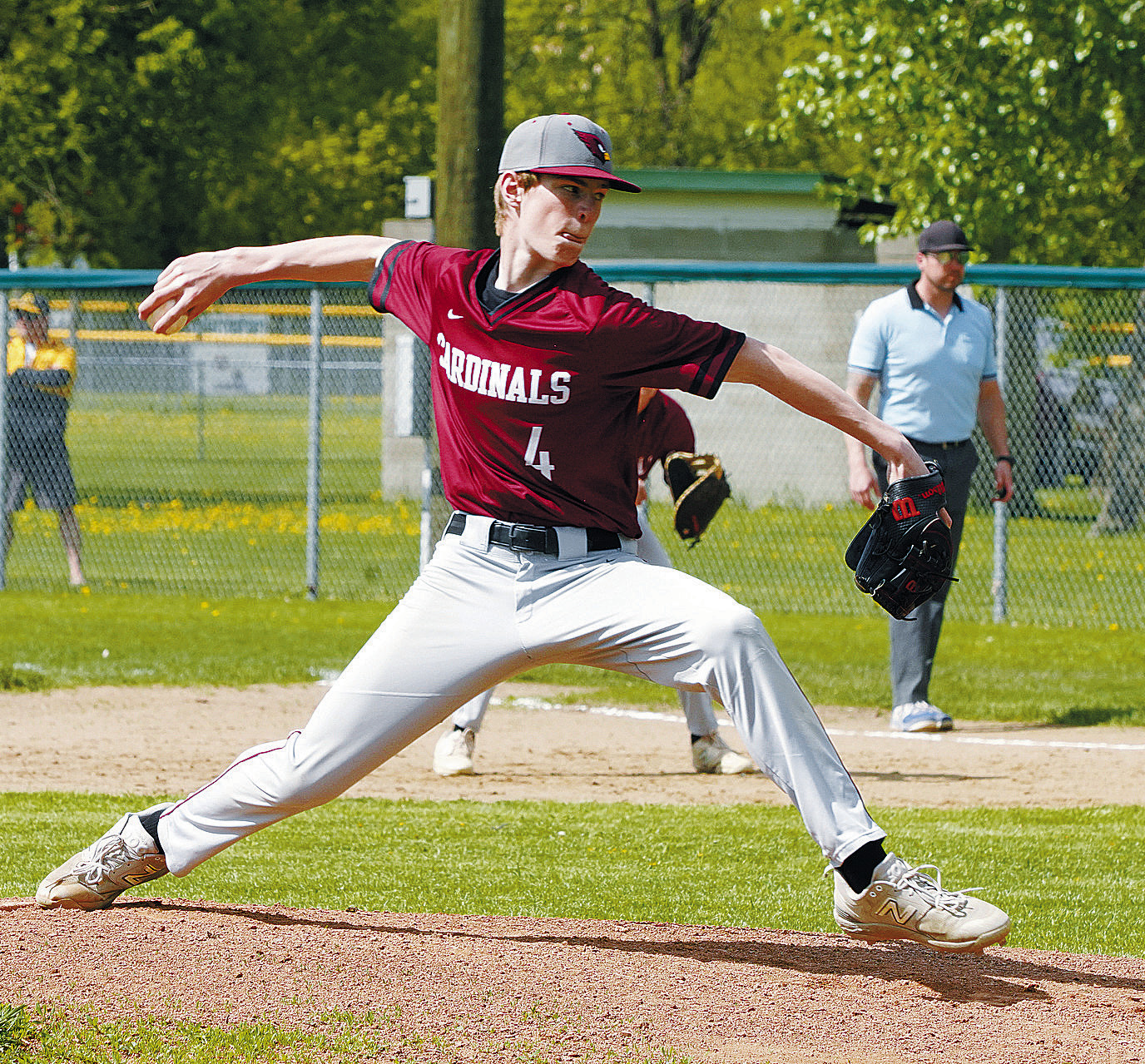 Tyson Gemmill shows great concentration as he pitches against Grafton. Photo by Larry Stokke.