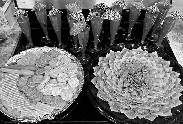 The selection of snacks and drinks for the celebration.