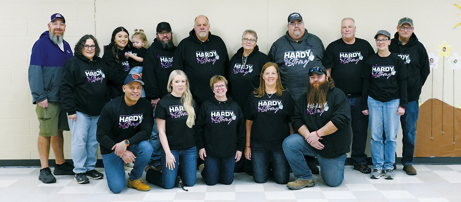 The Hardy family (L-R) Mike Hardy, Faye Hardy, Sabyl Hunt, Tateleigh Hardy, Cordell Hardy, John Hardy, Michelle Murray, Todd Hardy, Gary Hardy, Brenda Mitzel, Bob Mitzel; front row: Daniel Cruz, Tatia Hardy, Becky Hardy, Rita Visser, and Brett Hardy. Photo by Larry Stokke.