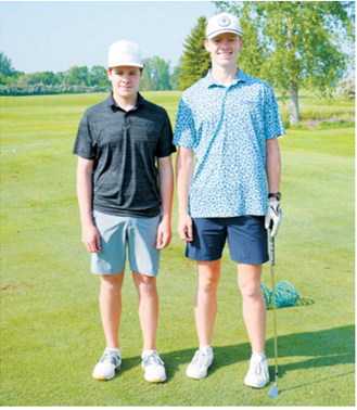 Ryder Moser, left, represented Langdon Area/Munich, while Bjorn Evenson, right, represented the North Border Eagles during Day 1 of the North Dakota State B Golf Tournament in Carrington on June 2. The two area golfers earned spots among the state's top competitors and showcased local talent on the state stage. Photo by Larry Stokke