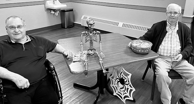 Maurice and Dale keeping guard of the candy until the trick-or-treaters arrive.