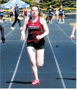 Erika Bakke placed seventh in the 100-meter dash in Larimore on May 9. Photo by Larry Stokke