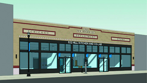This rendition shows how the 532 Hill Avenue incubator’s storefront will appear. The project is designed to support anyone who aspires to start a business, expand a business or needs small business support.