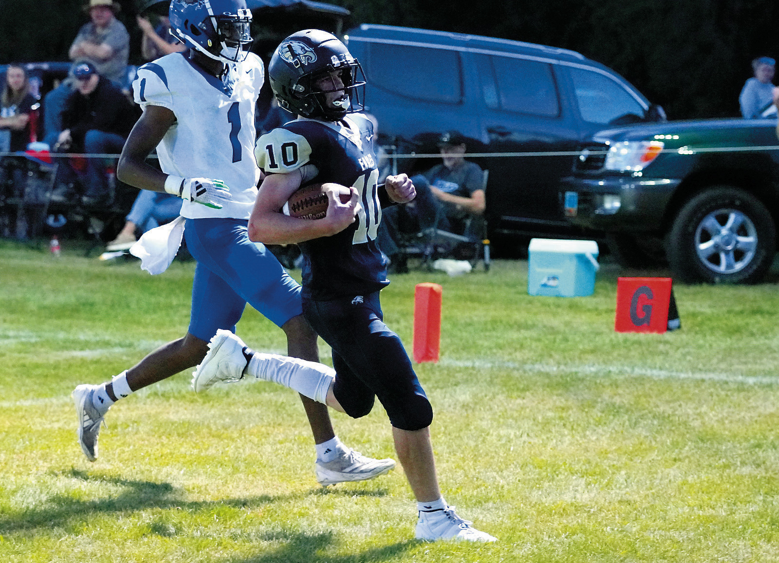 Kaden Moore scores for the Eagles in their win over the Four Winds Indians. Photo by Larry Stokke.