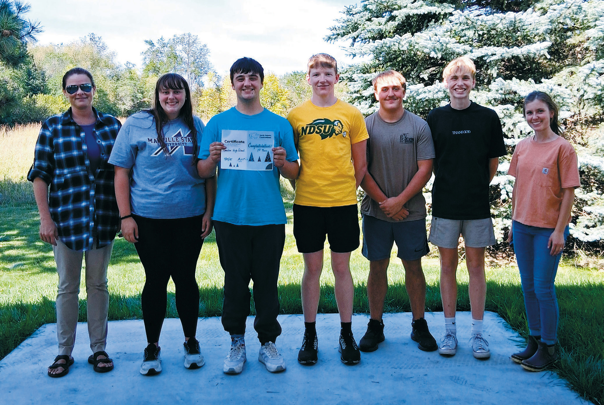 Cavalier High School won the Lake Agassiz Regional Envirothon. From (L-R) Deanna Grandalen, Malory Kemp, Gunder Kemp, Jack Gunderson, Aiden Werner, Owen Crosby, and Chelsey Zaharia