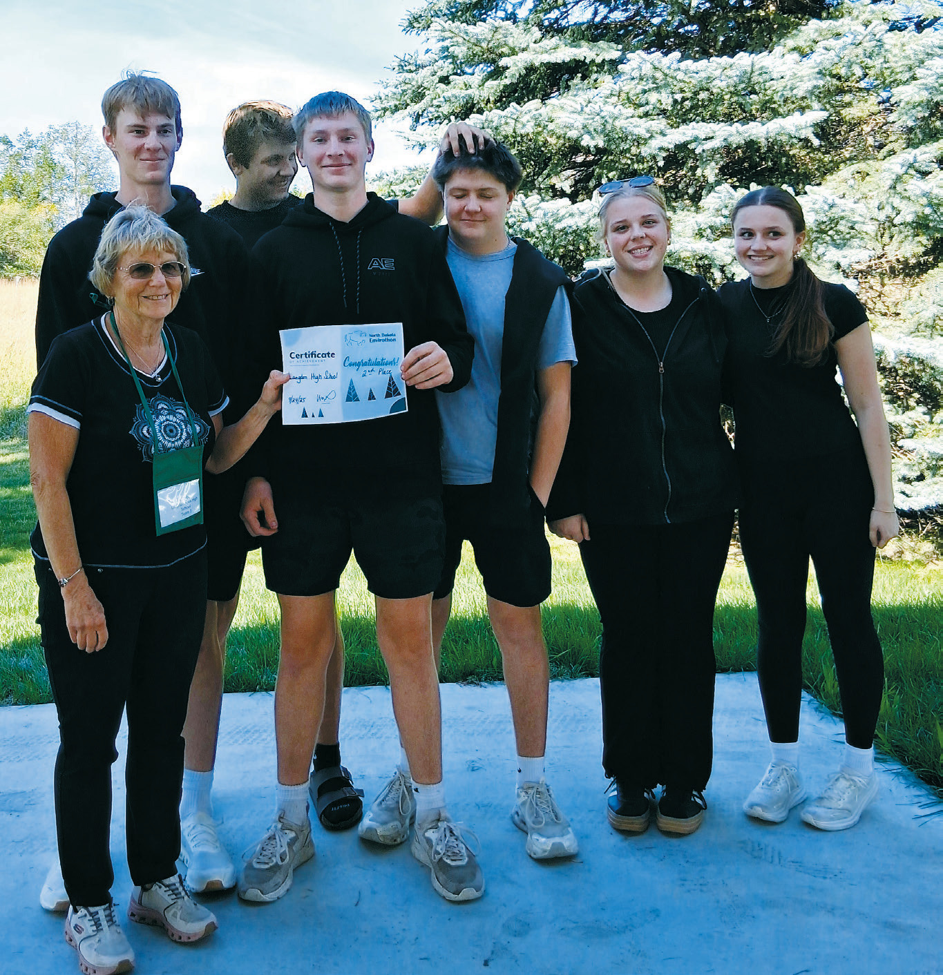 Langdon High School took home second place in the Envirothon. From (L-R) Mrs. Hope, TJ Henderson, Tyson Gemmill, Levi Swanson, Kennen Forest, Claire Mehlhoff, and Ruby Davis