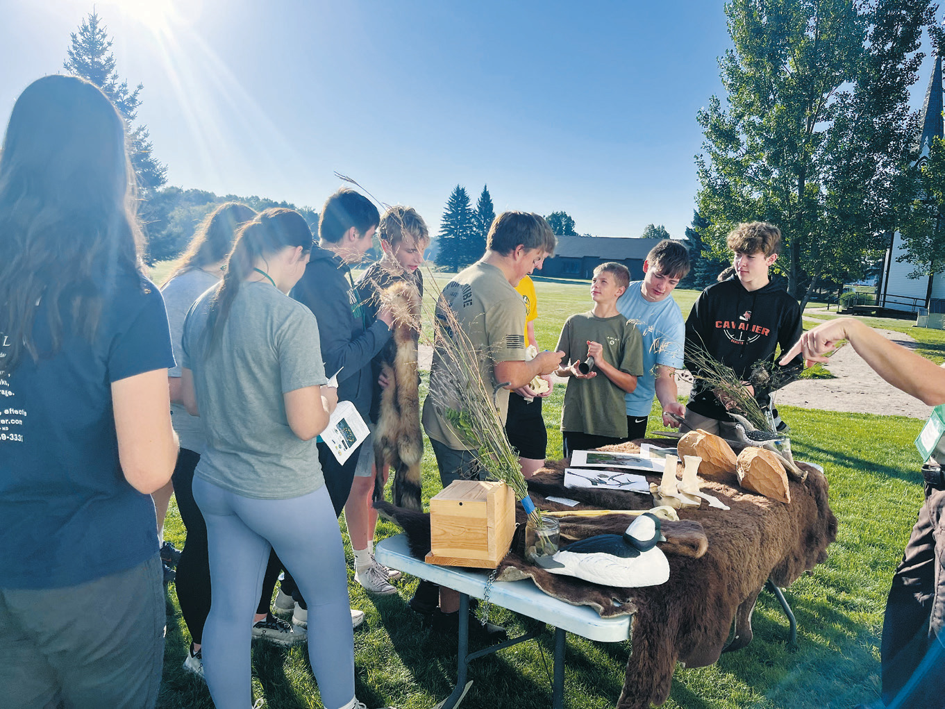 Students stop by the wildlife station at the 2nd Annual Regional Environthon hosted at Icelandic State Park.
