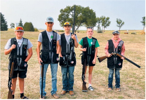From left, Rylen L., Ryland P., Carl H., Sophia L. and Isabel L. represented Cavalier County at the 2026 4-H State Shotgun Tournament. Submitted photo