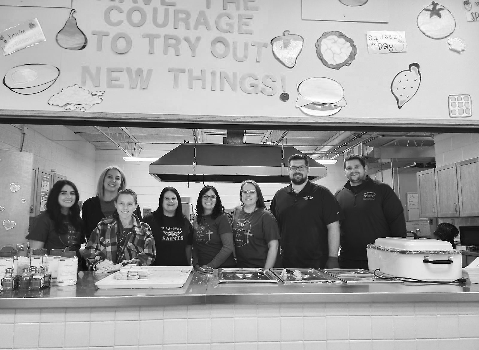 The St. Alphonsus School Committee served and hosted their annual Spaghetti Supper. Pictured left to right are Caitlin Boardman, Runa Anderson, Kayla Domres, Emily Benoit, Alyssa Plummer, Carol Wild, Shane Gallagher, and Lucas Mikkelsen. Not photographed, Sarah Pritchard.