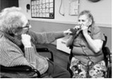 Darlene and CeCe swapping dentures. Submitted photo