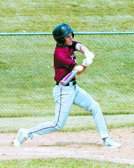 Sam Davis connects for a base hit. Photo by Larry Stokke.