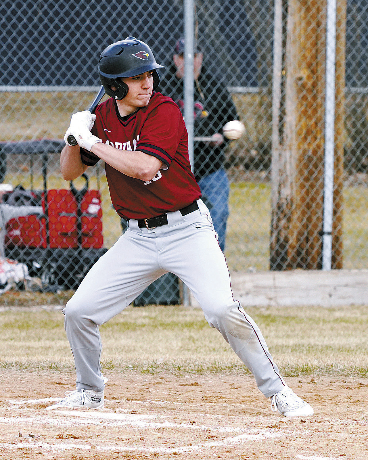 Mason Romfo gets a great close-up look at the ball in the Cards' win over Bottineau. Photo by Larry Stokke.