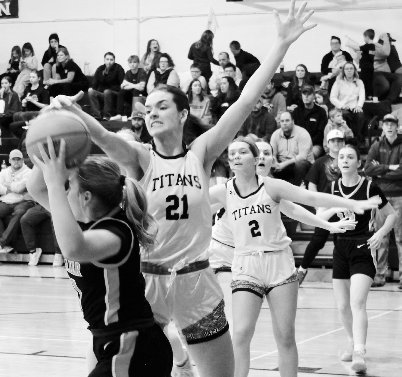 DVE senior Elizabeth Fedje fights for the ball. Photo by Jamie Rarick.