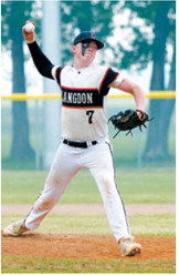 Sam Johnson sends the ball across the plate against Park River. Photo by Larry Stokke