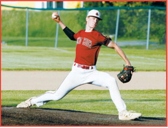 Tyson Gemmill delivers a pitch during a strong outing against Grafton. Photo by Larry Stokke