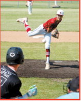 Grady Pankratz recorded seven strikeouts in the Red Sox’s win over Midway-Minto. Photo by Larry Stokke