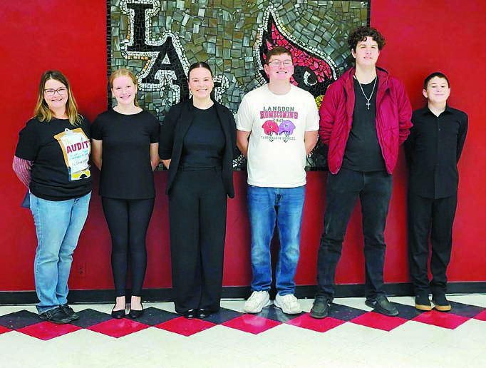 Five music students from Langdon attended the 47th Annual Northwest Festival of Music from Nov. 7-8 in Minot along with their instructor Mrs. Hart. Students must audition in order to attend this festival. If selected, they are able to spend two days learning new music, with a performance the following afternoon in Minot. Photographed from (L-R) Mrs. Hart, Sophie Myrvik, Madilyn Crump, Brayden Harris, Jonathan Lill, and Jonathan Mack. Congratulations to these music students!