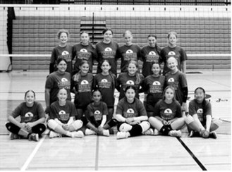 Participants in the seventh- and eighth-grade session of the Cardinal Volleyball Skills Camp pose for a group photo July 13-15. The camp was led by Cardinal head volleyball coach Rich Olson and coaches Aubree Page and Bree Vosberg. Assisting with the camp were Cardinal volleyball players Aubrey Badding, Kemi Morstad and Hilary Haaven. Photo submitted