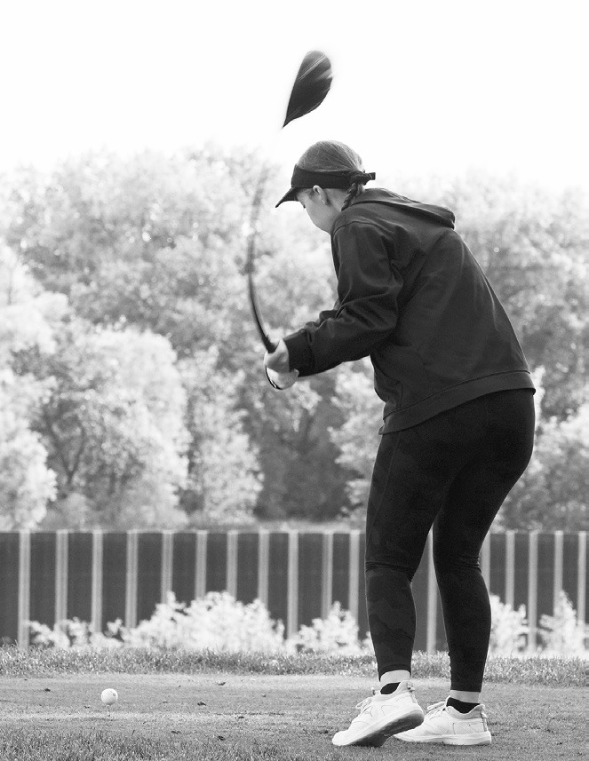 Nadia Lewis of the Langdon-Munich Golf Team played in the State B Girls Golf Tournament held at the Fargo Country Club Sept. 30-Oct. 1. In awful weather, she shot a 116 on day one and on day two, 96. She landed in 82nd place overall out of 125 competitors. Photos by Larry Stokke.
