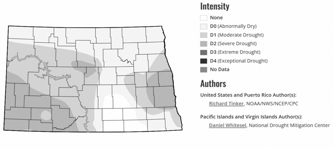 More than half of North Dakota was experiencing some level of drought as of Aug. 6, according to the U.S. Drought Monitor. (Screenshot courtesy of U.S. Drought Monitor)
