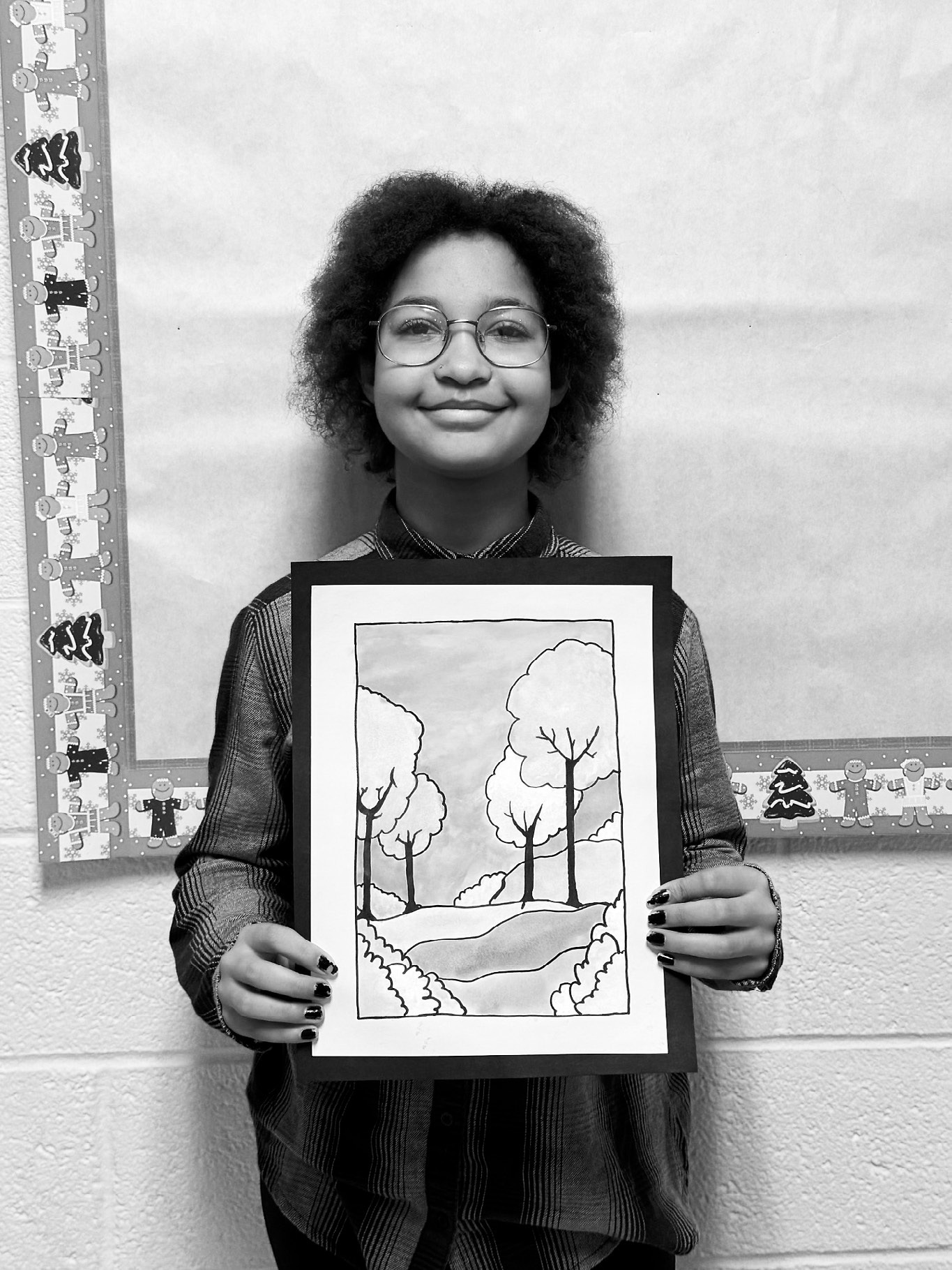 Laraya Shackelford is a fifth grader at Munich Public School. She is the daughter of Sharon Shackelford. About her piece, she said, “Art is not talent, it's practice.”