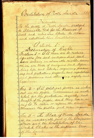 ND Constitution - August 17, 1889. Credit: SHSND