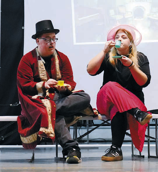A scene of Michael St. John, played by Thomas Blackburn, with his sister, played by Claire Mehlhoff. Photo by Larry Stokke.