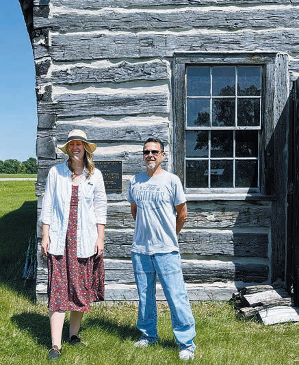 Vanessa Burokas from Winnipeg, 3X-great-granddaughter of Antoine Gingras, and Ladd Poitra from Nebraska, 3X-great-grandson of Antoine Gingras meeting for the first time during Gingras Days. Photo by Rebecca Davis.