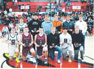All-District Team Back Row L-R. Tayden Longie St John, Jaxson Joramo Nelson County, Hunter Hagler North Star, Ian Westlind North Star, Rider Schmidt Nelson County, Easton Benz New Rockford/Sheyenne. Front Row L-R Madden Parisien St John, Levi Swanson Langdon-Munich, Eastyn Schaefer Langdon-Munich, Eastyn Simon New Rockford/ Sheyenne, Anthony Touche Jr Warwick, Jack Rosinski North Prairie. Photo by Larry Stokke