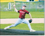 Tyson Gemmill pitched three strong innings for the Cardinals, allowing just three hits against the Mustangs in the opening round of the Region 2 Tournament on May 20 in Langdon. Photo by Larry Stokke