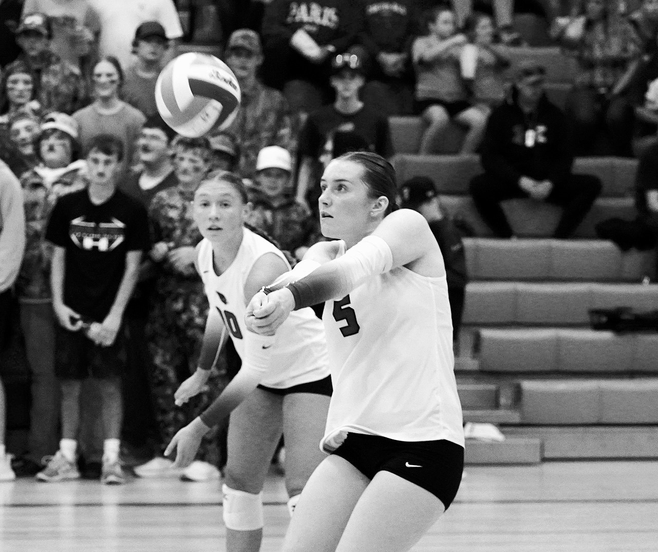 Meredith Romfo was co-player of the game with 15 kills, 15 digs, and 2 aces in the Cards win over North Prairie Sept. 17. Photo by Larry Stokke.