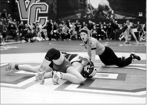 Marlie Stremick had a quick win with a 58 second pin over her opponent. Photo by Larry Stokke