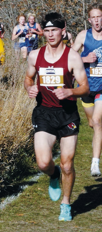 Brock Freer had a great run, finishing in 16th place at the State Meet in Jamestown. Photo by Larry Stokke.