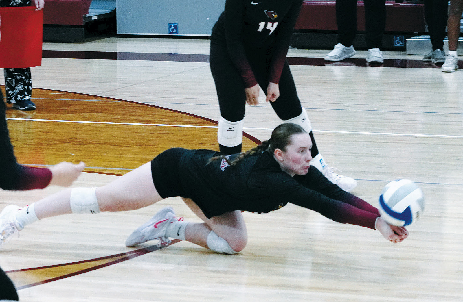 Meredith Romfo got her 1000th career dig in Grafton against the Spoilers. Photo by Larry Stokke.