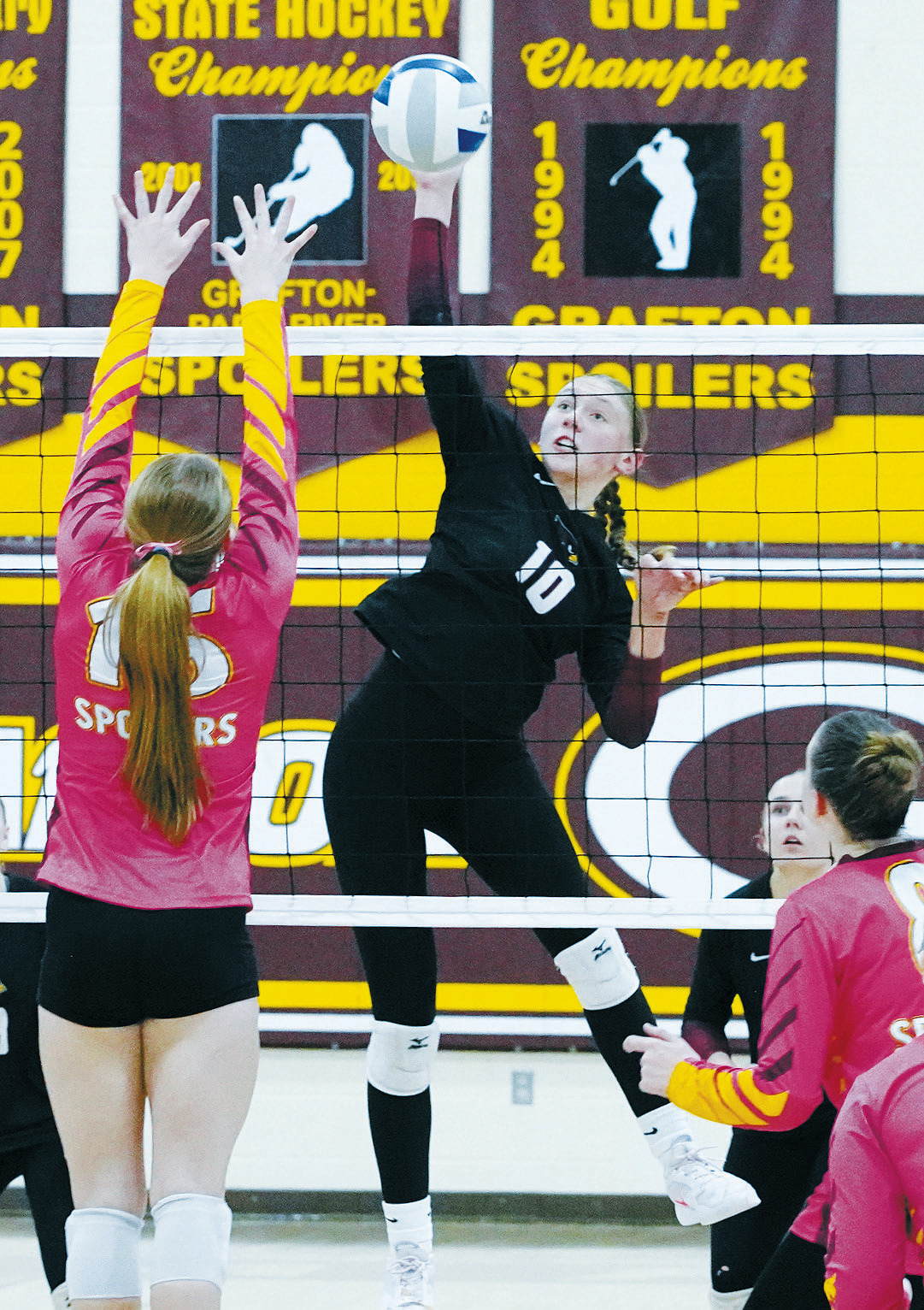 Aubrey Badding was Player of the Game with a career high of 27 kills on Oct 29 against the Grafton Spoilers. Photo by Larry Stokke.