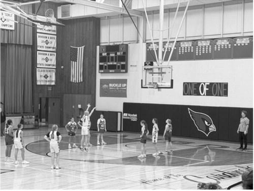 Langdon fifth grader Sawyer Moline shoots a free throw during the Cardinals’ 24-18 victory over Grafton on Sept. 14 at Langdon Area High School. Photo courtesy of Megan Overby