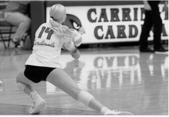 Mya Swanson dives to make a save during the Sept. 10 match against Carrington. Photo by Larry Stokke