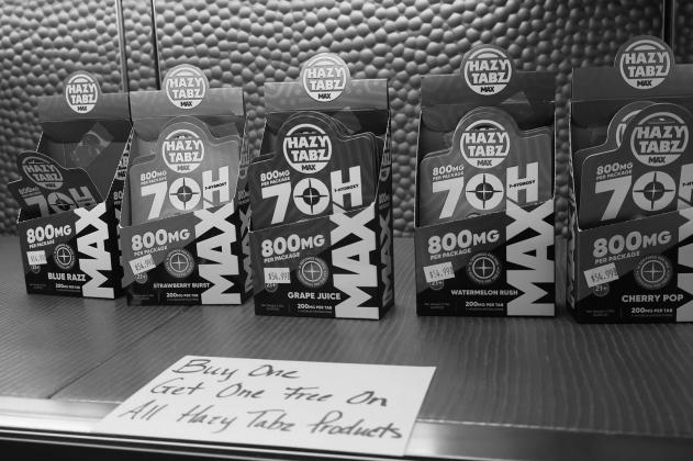 7-OH products, a concentrated synthetic kratom derivative, are displayed at a retail store in Bismarck on Aug. 5, 2026, hours before a state ban took effect. (Photo by Michael Achterling/North Dakota Monitor)
