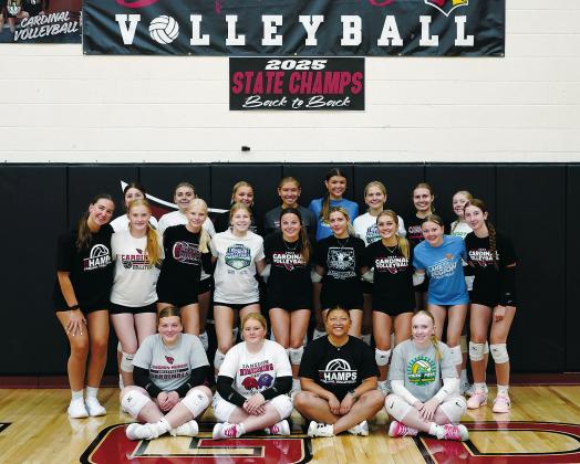 Members of the Langdon Area/Munich volleyball team participated in the University of North Dakota Volleyball Camp held June 22-24 at Langdon Area High School. The camp provided athletes with an opportunity to develop their skills through drills, instruction and competition. Photo by Larry Stokke