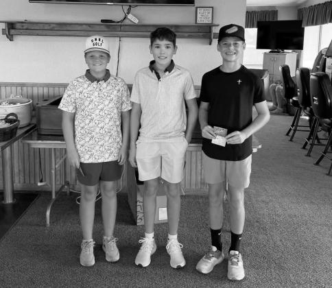 Camden Carpenter, left, placed first in the 12U division of the 2026 Junior Golf Tournament, followed by Mason Bachman in second and Nixon Tryan in third. Submitted photo