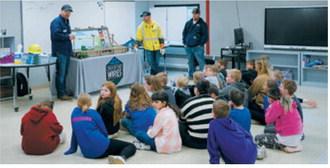 Students learn about power line safety during Elementary School Safety Day on May 18. The presentation taught students how to recognize electrical hazards and stay safe around power lines and utility equipment. Photo by Larry Stokke