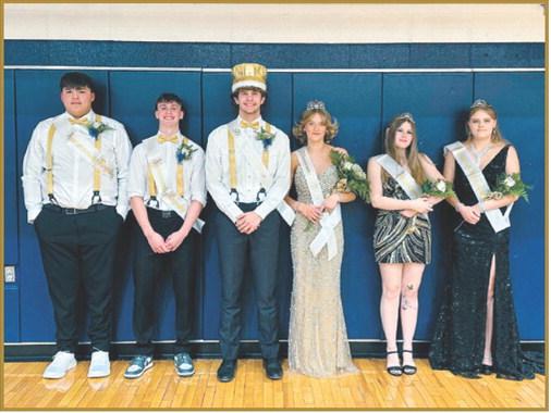 North Border- Walhalla’s 2026 Homecoming Court pictured, from left, are Cameron Saldana, Kaden Moore, Homecoming King Bryce Carignan, Homecoming Queen Dannika Bennett, Isabelle O’Donnell and Faith Ratajczak. Photo courtesy of North Border Schools