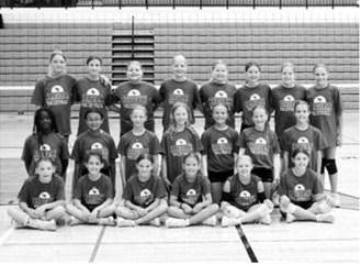 Participants in the fifth- and sixth-grade session of the Cardinal Volleyball Skills Camp pose for a group photo July 13-15. The camp was led by Cardinal head volleyball coach Rich Olson and coaches Aubree Page and Bree Vosberg. Assisting with the camp were Cardinal volleyball players Aubrey Badding, Kemi Morstad and Hilary Haaven. Photo submitted.