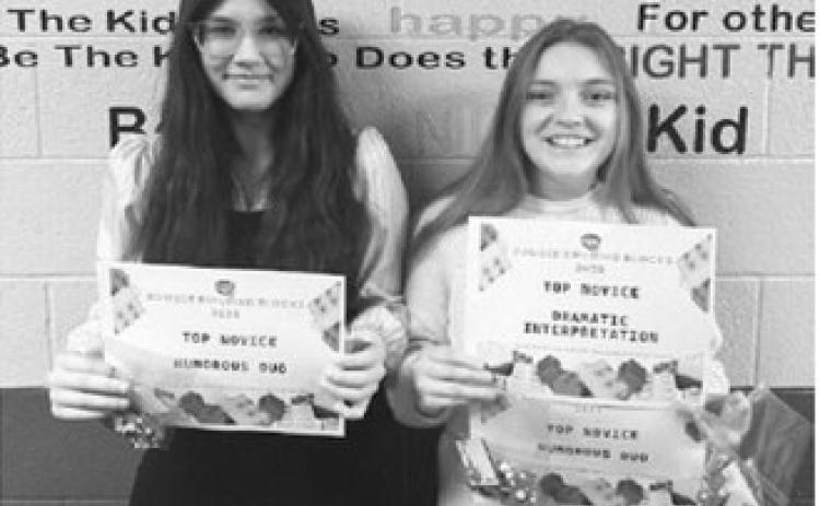 Jacee Johnson and Abigail Johnson performed in the humorous duo category and received Top Novice. Abigail Johnson also received Top Novice in the dramatic interpretation category