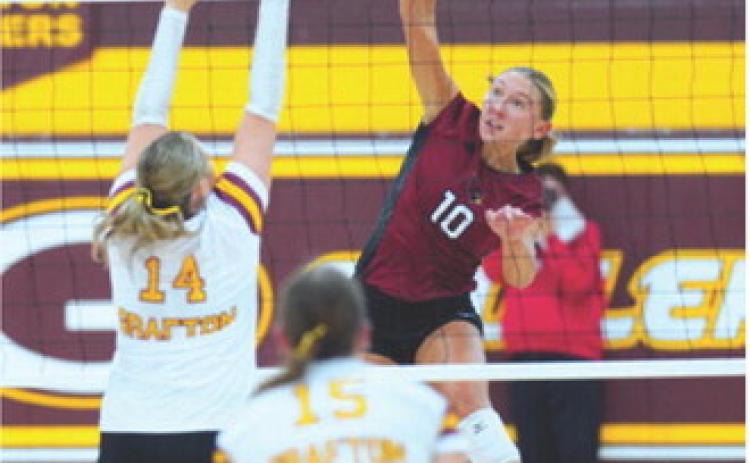 Aubrey Badding slams down a kill in the win over the Spoilers. Photo by Larry Stokke