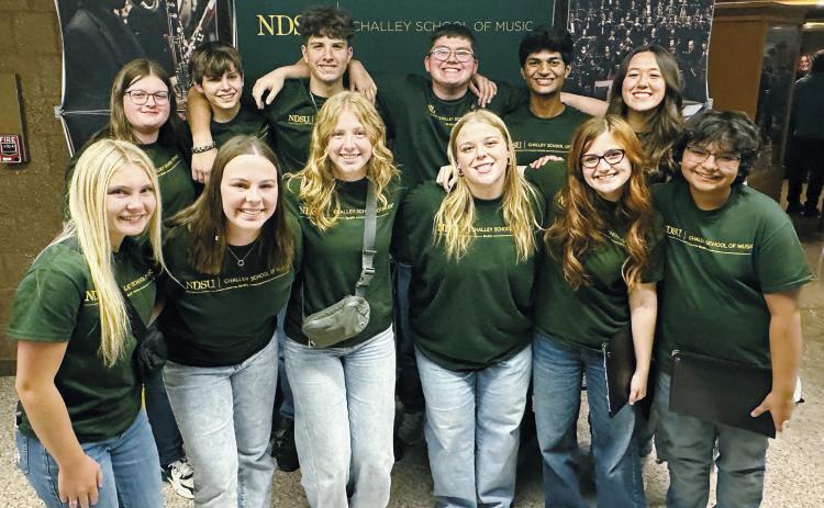 The Langdon Area High School Choir attended the NDSU Choral Festival from Oct. 6-7 with the concert on Oct. 7. The concert can be viewed online by visiting this link https://www.ndsu.edu/performingarts/music/stream/ . Photographed: Top row: Matilda Lawson, Oliver Lill, Jonathan Lill, Brayden Harris, Kartheek Chapara, Shanna Gette; bottom Row: Catelyn Goodman, Madilyn Crump, Claire Chaput, Claire Mehlhoff, Ruby Davis, and Kamrin Hicks.